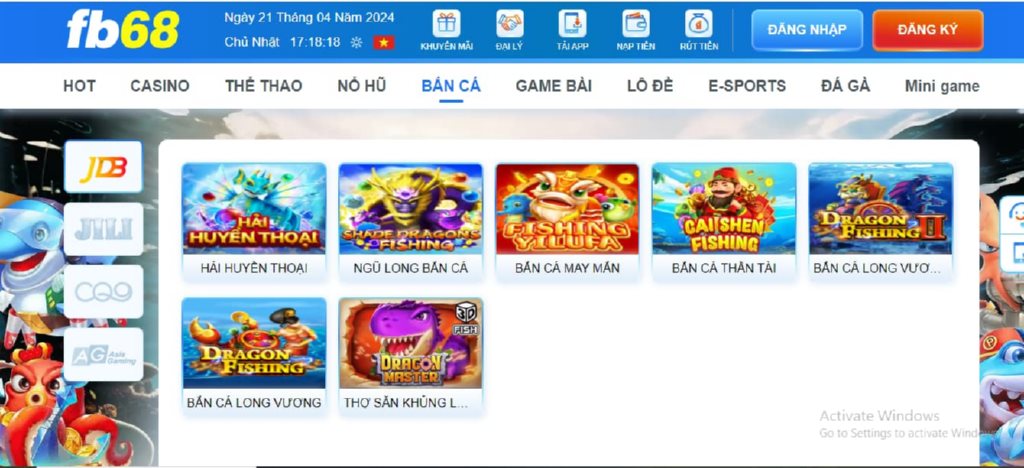 Sảnh bắn cá online của Fb68 hiện đang liên kết với nhiều nhà phát hành game chất lượng
