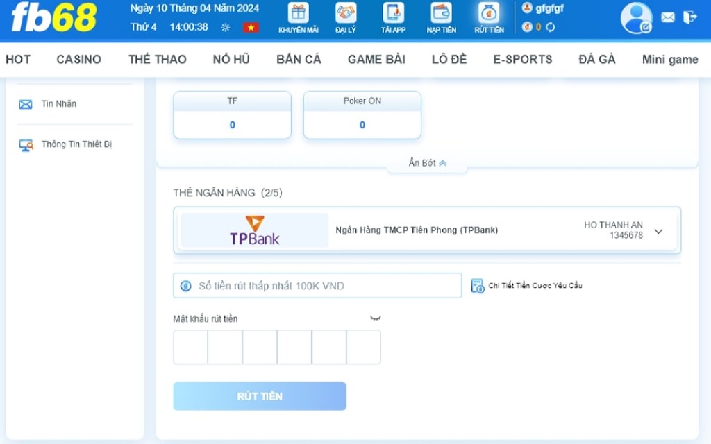 Hướng dẫn rút tiền từ hệ thống nhà cái về tài khoản ngân hàng cá nhân.